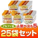 ヤマックスオリジナル 【5年長期保存】アルファ米人気ベスト5 25袋セット(わかめごはん・五目ごはん・白飯・ドライカレー ・たけのこごはん各5袋)
