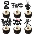 Gyufise 30個 Bad Two The Bone カップケーキトッパー ロックンロール 2歳の誕生日 スケルトン バースデーケーキトッパー ボ