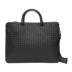 ボッテガ・ヴェネタ(Bottega Veneta) イントレチャート メンズ レザー ブリーフケース,ドキュメントケース ブラック