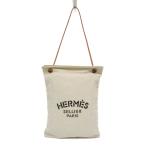 エルメス(Hermes) アリーヌGM レディース コットン,レザー ショルダーバッグ ブラウン,オフホワイト