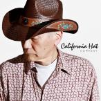 テンガロンハット メンズ 春夏 ストローハット レディース カウボーイ ハット クローバー 刺繍 帽子 小物 カリフォルニア ハット ブラウン 茶