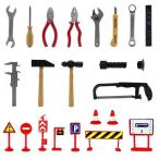 おもちゃ 職人さんの工具ツール 標識 1/2 1/12 スケ−ルサイズ 計23個 大量おまとめ セット 早期知育 キッズ 学習 想像力 脳トレ 【送料無料】 新品
