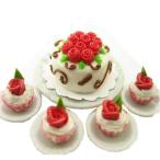 1/12 ミニチュア 3Dリアル フェイクスイーツ バースデイ ホワイトホールケーキ 付属プレート 4カップケーキセット プディング ホビー 【送料無料】 新品