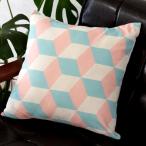 クッションカバー 約45×45cm 正方形 ソファークッション ベッドクッション ピンク ブルー 幾何柄 フェミニン 西海岸 ハワイ リゾート おしゃれ 66577
