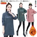 ロングワンピース ロングtシャツ ゆったり チュニックワンピース タートルネック 長袖 ロングtシャツ 裏起毛 チュニック クルーネック ハイネック
