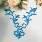 ブルー レオタード バトン モチーフ ネックライン ラインストーン ネックラインモチーフ ワッペン アイロン用 貼り付け 衣装 レオタードモチーフ バレエ衣装