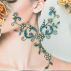 モチーフ ネックラインモチーフ 衣装 アイロン用 服飾 ラインストーンモチーフ ストーン付き ブルー ダンス衣装 レオタード バトンモチーフ バレエ衣装