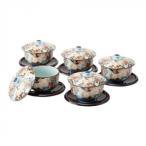 西海陶器 亀甲岩牡丹 茶托付汲出揃 