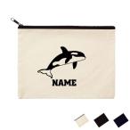 シャチ 名入れフラットポーチ ポーチ 名入れ ギフト 実用性 収納 たくさん入る 小物入れ  文房具入れ   海の王者 最強 Killer Whale orca 鯱