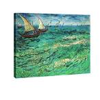 WiecoアートSailing Boatsキャンバス印刷ファンゴッホの油絵ジークレーアートワークの壁装飾ストレッチとフレームアートWorkシースケープ壁アート画像キャンバス