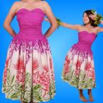 フラダンス ムームー フロントドレープミディ丈ドレス パープル Fサイズ 1595pF