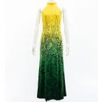 fla платье [S*M*L размер ] american рукав разрез длинное платье желтый × зеленый J2847yegr