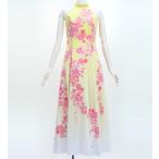 和柄ドレス ロング丈 アメリカンスリーブ 桜 クリームイエロー S-Lサイズ JW002crye