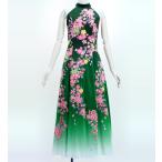 和柄ドレス ロング丈 アメリカンスリーブ 桜 グリーン(緑) S-Lサイズ JW002gr