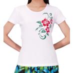  стрейч футболка M красный × зеленый гибискус белый TC10rgrwM