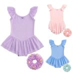 * балет Leotard (REO-005) Kids оборка рукав юбка есть хлопок 92% ребенок девочка 100 110 120 130 розовый лиловый голубой балет сопутствующие товары урок тренировка надеты начинающий 