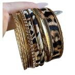 ショッピングヒョウ柄 送料無料 豪華10点セット レオパード柄×ゴールド ワイドバングル / ヒョウ柄 ブレスレット 腕輪　　L0208