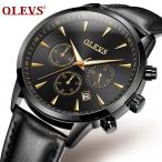 OLEVS ブランド 高級時計 メンズ ビジネス クォーツ 腕時計 スポーツ 本物の革 男性時計  2