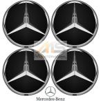 【M's】ベンツ AMG 純正品 ホイールセンターキャップ 4個 ブラック/クローム（直径：74mm）正規品 光沢 ホイールキャップ B6-647-0200 B66470200 黒 艶アリ