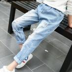 夏 韓国子供服 おしゃれ 女の子 デニムダメージジーンズ シンプル パンツ 子供 学生 レジャー デニムロングパンツジーパン ジーンズ キッズ ボトムス