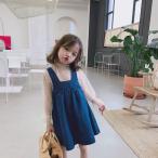 韓国子供服 セットアップ レーストップス デニムワンピース 春秋 長袖 デニムチョッキのスカート 子供ドレス カジュアル 女の子 キッズ 可愛い きれいめ