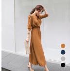 シャツワンピース レディース マキシワンピース 春秋 シフォン プリーツスカート 長袖 ポロシャツ ハイウエスト フレアスカート カジュアル 通勤 体型カバー