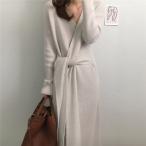 ニットワンピース ロングワンピース レディース ニット 長袖 ロング丈 Vネック 大きいサイズ Aライン ゆったり 着痩せ 秋 冬 通勤 OL おしゃれ 無地 30代 40代