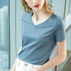 Tシャツ 半袖 レディース カットソー Vネック インナー ゆったり 薄手 大きいサイズ 無地 カジュアル シンプル 着痩せ 通勤 心地良い おしゃれ