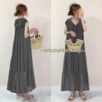 ショッピングワンピース 夏 レディース ワンピース レディース ロング丈 夏ワンピース ノースリーブ シフォン切り替えワンピース パーカーワンピース 着痩せ ゆったり 綺麗 体型