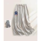 夏ワイドパンツ レディース 綿麻 ボ