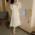  неглиже женский One-piece одноцветный круглый вырез длинный рукав оборка длинный длина . серия салон одежда casual свободно спальная одежда весна осень красивый . модный 