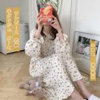  неглиже женский One-piece цветочный принт круглый вырез длинный рукав длинный длина салон одежда casual оборка марля свободно спальная одежда весна осень красивый . модный 