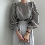 パフスリーブブラウス レディーストップスシャツ 長袖 春夏服 透け感 丸首 フリル プルオーバー 長袖ブラウス シャツブラウス オフィス 大人 卒業式 入学式 20代