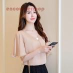 ブラウス レディース 8色 半袖 白 オフィス 春夏 40代 20代 トップス シャツ Vネック シフォン きれいめ 可愛い 着痩せ 韓国風 おしゃれ 大人 上品 通勤 OL 新品