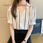 ブラウス レディース 春夏 白 半袖 オフィス 40代 トップス シフォンシャツ Vネック きれいめ おしゃれ 大きいサイズ 着痩せ カジュアル 大人 上品 通勤 新品