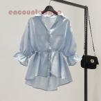 ブラウス レディース 6色 白 オフィス 夏服 おしゃれ 半袖 40代 トップス シフォンシャツ Vネック チュニック きれいめ 可愛い 着痩せ 大人 上品 通勤 OL 新品