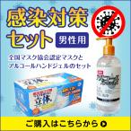 マスク 不織布 立体 50枚 除菌ジェル アルコール除菌 ハンドジェル ポンプ式 保湿 285ml 【 感染対策セット 男性用 】