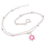 アンクレット シルバー925 2連 花チャーム ブルー レディース