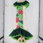 [ б/у ]T&amp;L MUUMUU FACTORY MM Factory хула костюм One-piece платье оттенок белого оттенок зеленого Гаваи производства asimeto Lee оборка высокий винт...