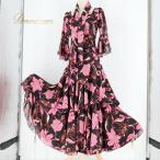 中古 フラメンコ 衣装 トップス ブラウス ファルダ スカート ツーピース セットアップ ブラック系 ピンク系 黒 ピンク 花柄 ダンス パーティ 発表会 フリ…