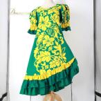  б/у T&amp;L MUUMUU FACTORY MM Factory хула костюм One-piece платье оттенок зеленого MM Factory Гаваи производства гибискус рисунок mons...