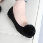 走れるパンプス フラット レディース フラットシューズ フェイクファー 黒 新作 シューズ