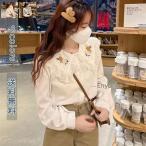 ショッピング森ガール シャツ ブラウス トップス レディース シャツブラウス 長袖 ミドル丈 ラッフルカラー 無地 春 秋 カジュアル デザイン 可愛い ガーリー 森ガール
