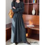 ショッピングワンピ フレアワンピ レディース スカート ニット セットアップ 2点セット 春秋冬 カジュアル 体型カバー 無地