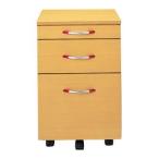 Garage　YY ワゴン3段 YY-046SC3 W405×D445×H622 木目+赤取手　（ガラージ/ガラーヂ/ガレージ/オフィス家具/SOHO/ソーホー/事務所/おしゃれ/シンプル/通販ワゴ