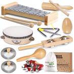 LOOIKOOS Toddler Musical Instruments International Natural Wooden Music Set for Toddlers and Kids-Eco Friendly Preschool Educational Musical Toys wit