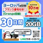 ヨーロッパeSIM（Orange回線）：使用日数：30日間／データ容量：20GB／フランス本土、イギリス、スペイン、オランダなど／有効期限180日／フランス番号発行