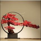 和風 木製 プラスチック アイアンアート 紅葉 モミジ もみじ 人工盆栽 造花 人工観葉植物 人工樹木 玉石 管理が簡単