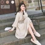 春 夏 ニットワンピ バルーンスリーブ レディース ワンピース ニット ロングワンピ ケーブル編み ニットワンピース レトロ ポンポン付き 長袖ワンピース