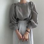 パフスリーブブラウス レディーストップスシャツ 長袖 春夏服 透け感 丸首 フリル プルオーバー 長袖ブラウス シャツブラウス オフィス 大人 卒業式 入学式 20代